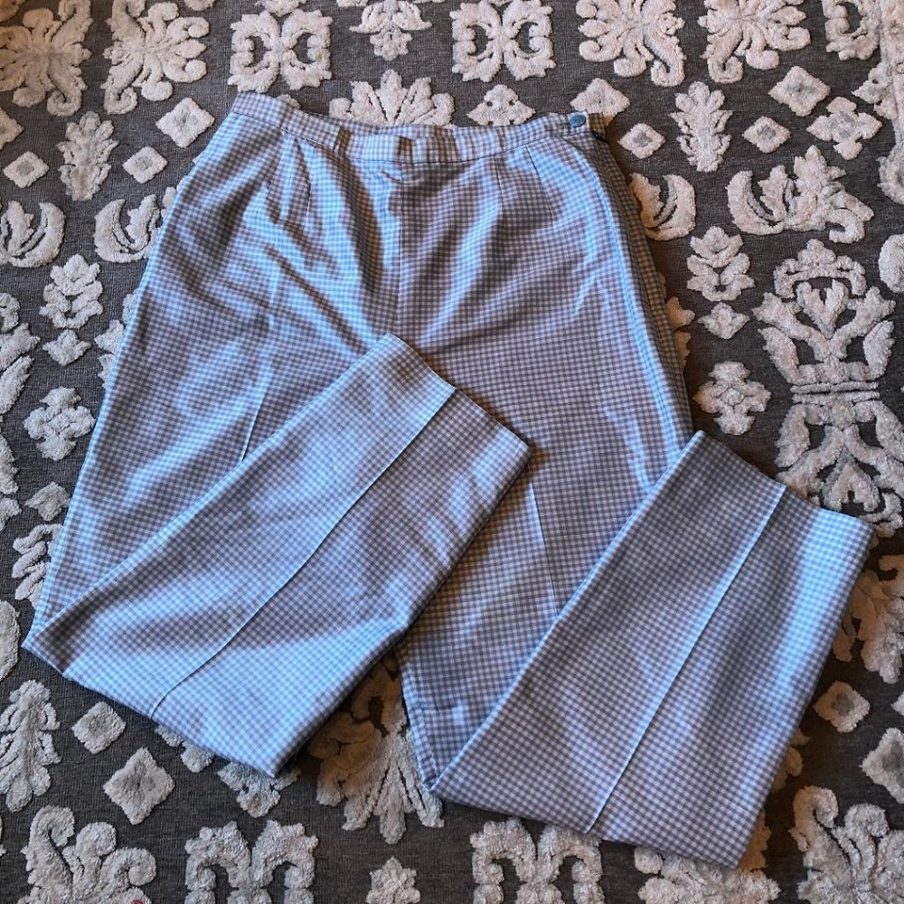 JG Hook 100% silk women’s trousers, fully lined, blue & white gingham Sz 10
